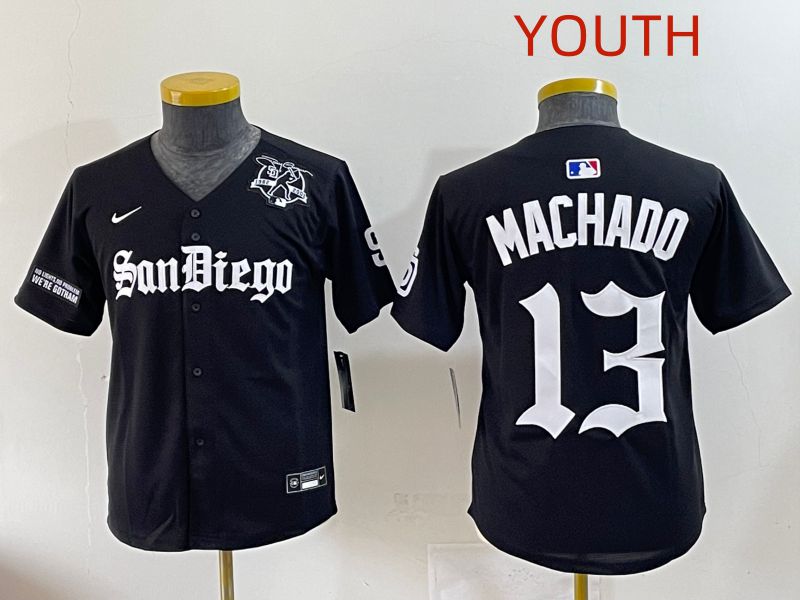 Youth 2025 San Diego Padres #13 Machado Black Five generations Joint Name Nike MLB Jersey style 19->youth mlb jersey->Youth Jersey